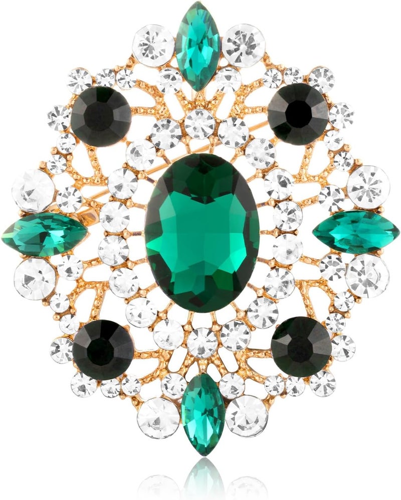 LAXPICOL Vintage Clear Austrian Crystal Brooch Pin for Women Elegant Wedding Bridal Brooches Broach Pin 1.69"*1.39" - Image 1